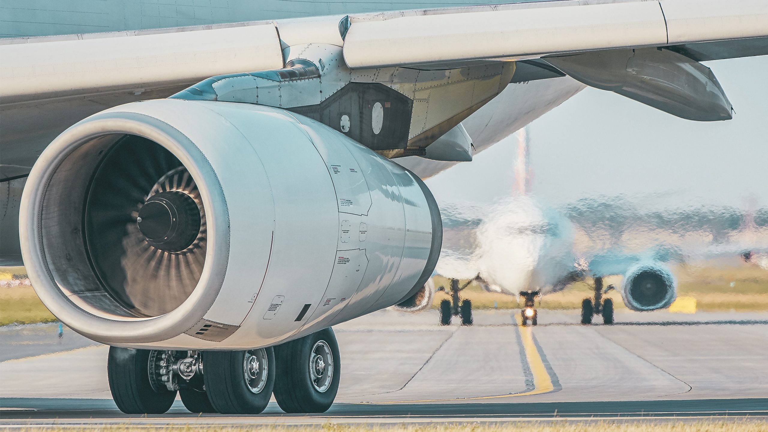 Air transport plane emissions on runway